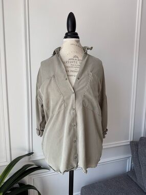 Zara Light Olive Button-Front half sleeve Shirt